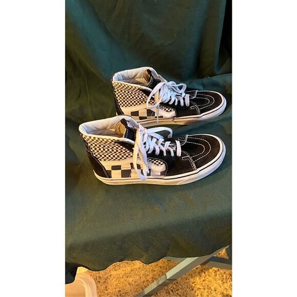 Vans Old Skool Checkered Lace Up High Cut Skate Shoes Black White Size 4.5 - Picture 7 of 13